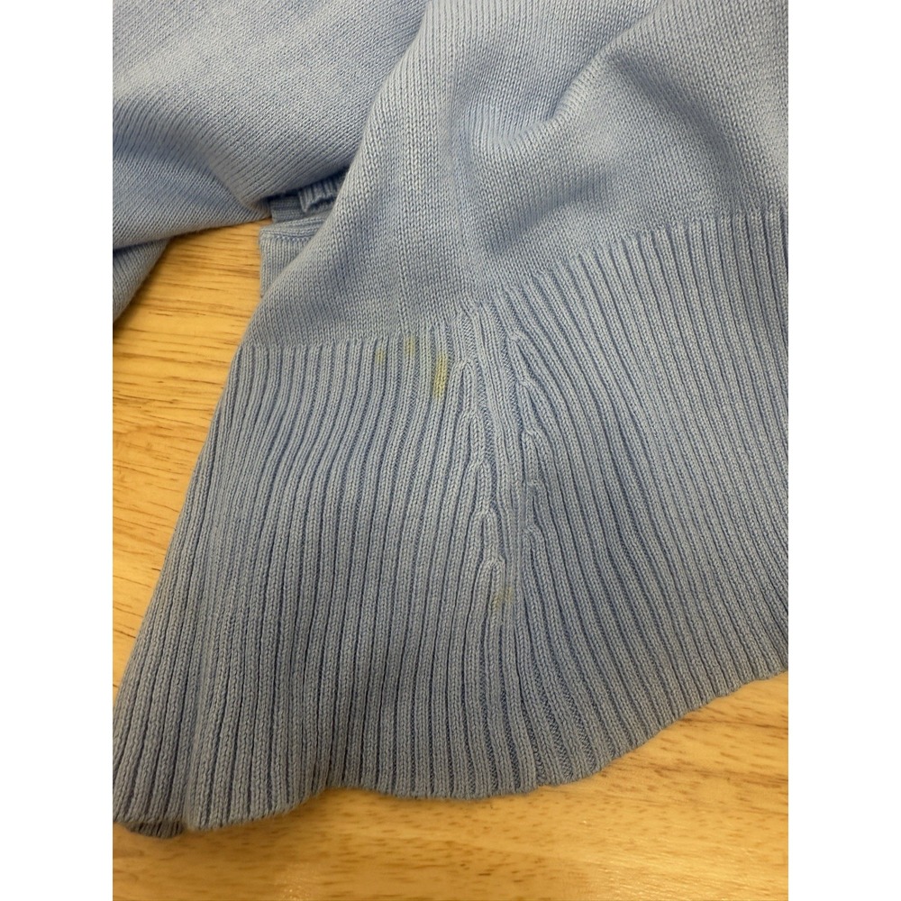 Van Heusen Women's Cardigan Blue Large Ruffles Button Up Short Sleeve cotton #46 - Picture 6 of 6